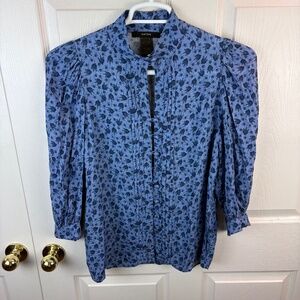 Smythe Frontier Floral Button Blouse Top Blue